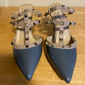 Valentino Blue and Beige Studded Heels